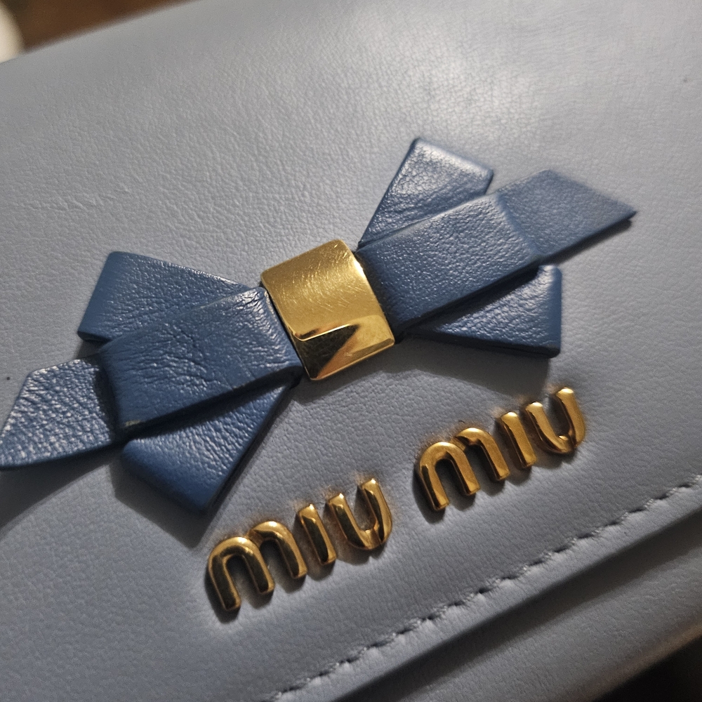 Miu Miu Blue Leather Wallet with Gold Details